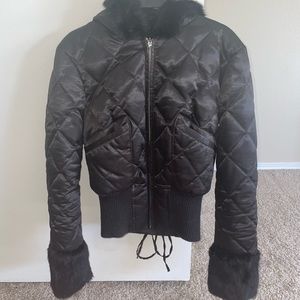 Bebe Black Corset Lace Up Back Puffer Jacket Coat